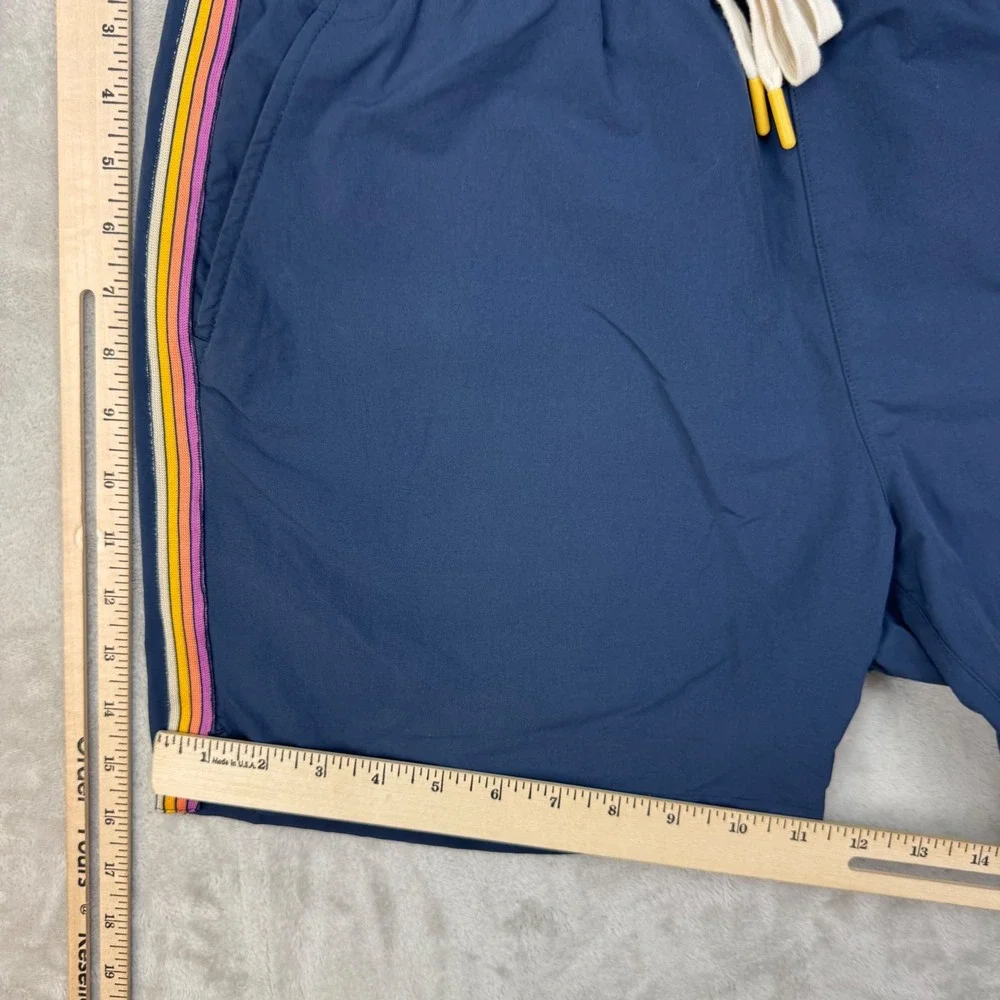 Marine Layer Mens Navy Rainbow Stripe Swim Trunks Palm Tree Patch L Surf Travel
